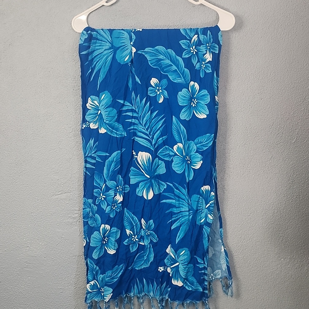 Blue Floral Scarf Wrap - Lightweight Tropical Print